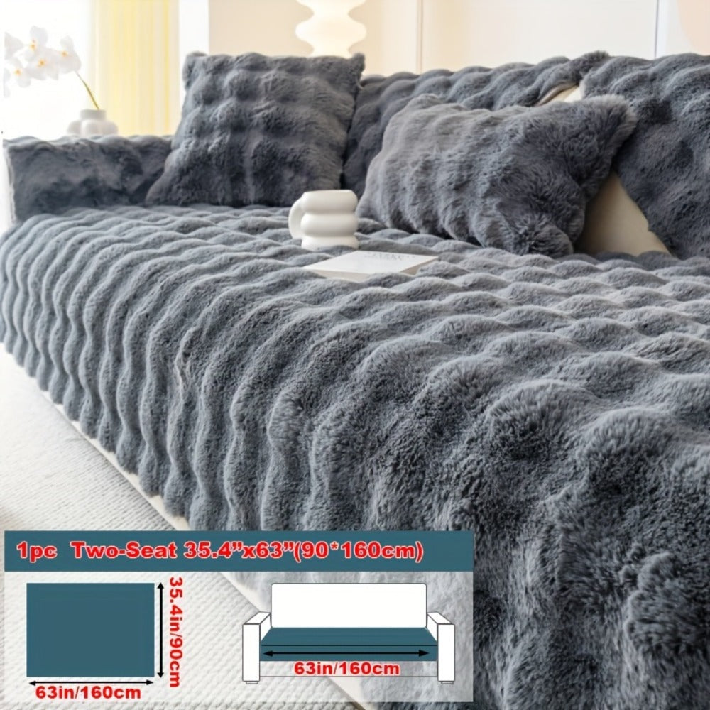 Faux Rabbit Plush Sofa Cover Winter Warm Thickened Anti-Slip Pet Friendly Cushion Protector for Living Room Bedroom Office 1 2 3 4 Seater