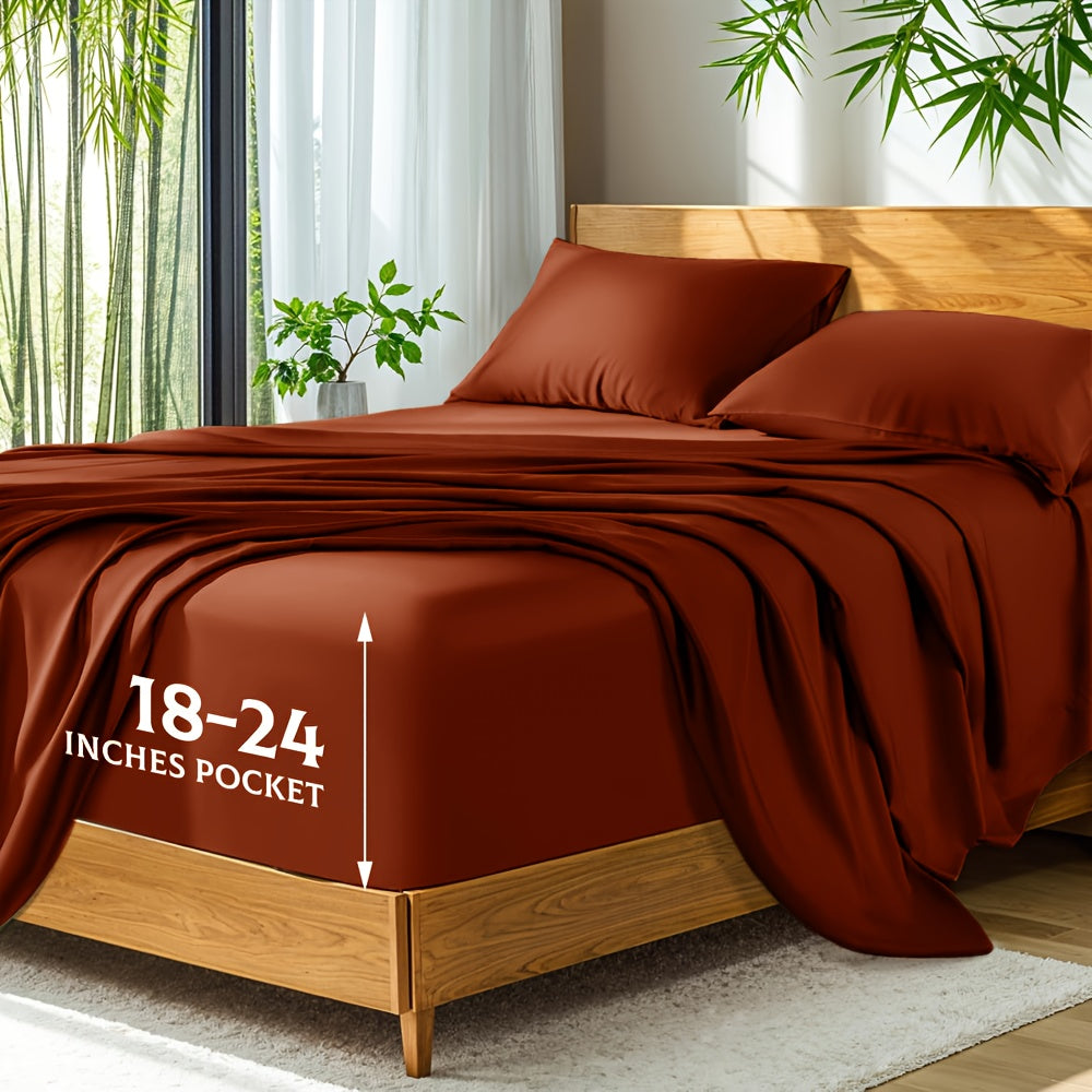 Bamboo Bed Sheets Set Twin Full Queen King ¨C Cooling Breathable Viscose Fitted Sheet for Hot Sleepers Hotel Luxury Deep Pocket Bedding 13 Colors Available