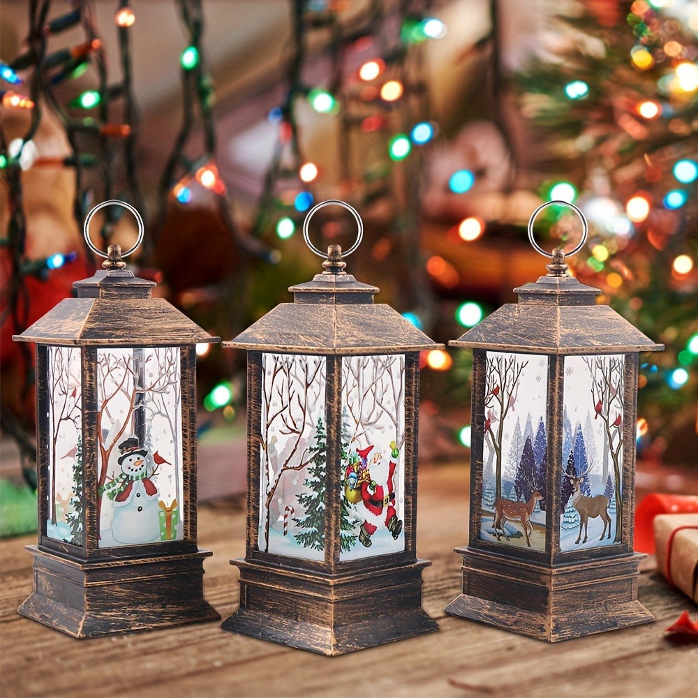 Christmas Lantern Candlestick Nightlight Set 3pcs ¨C Santa Snowman LED Table Decoration Light Battery Operated Holiday Home Decor