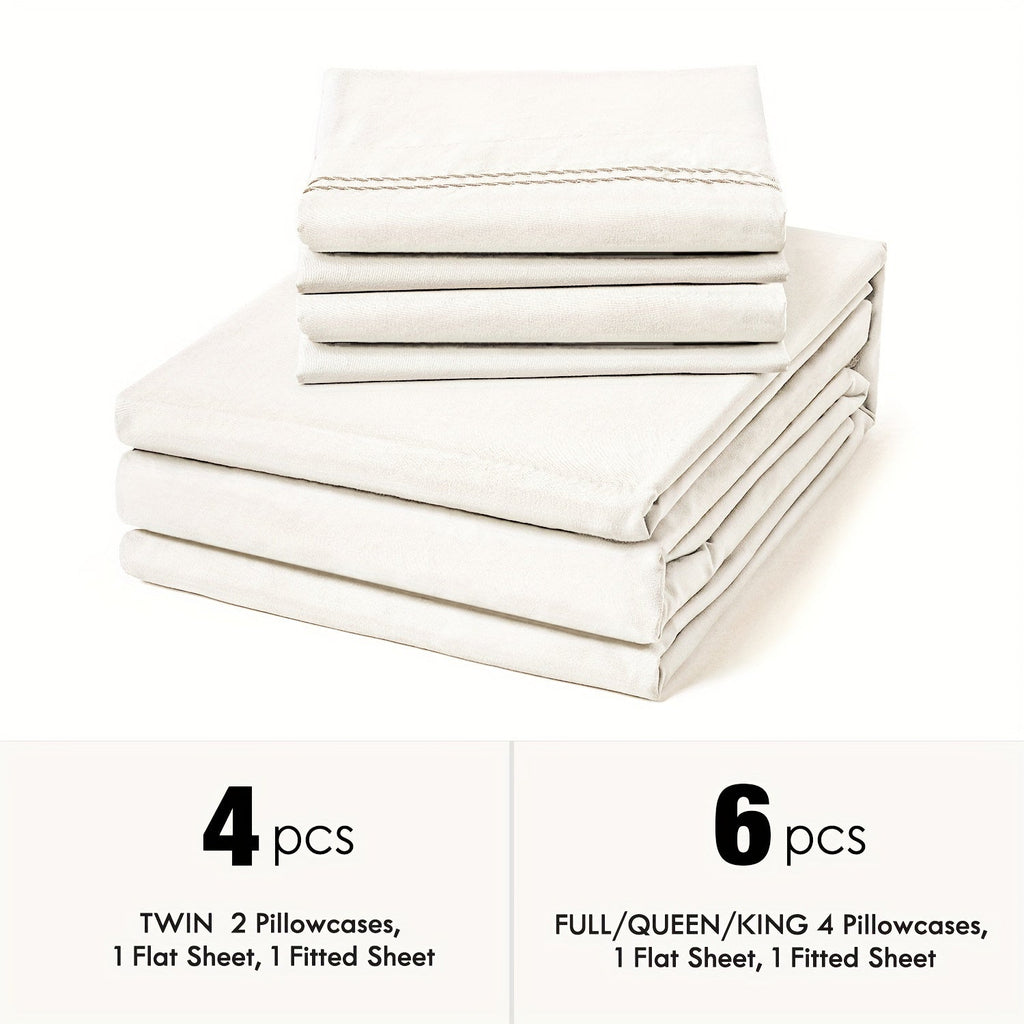 Bed Sheet Set Deep Pocket Soft Microfiber - Fitted Sheet Flat Sheet & Pillowcases Twin Full Queen King - Cooling Breathable Fade Resistant Sheets for Daily Use Dorms Guest Rooms