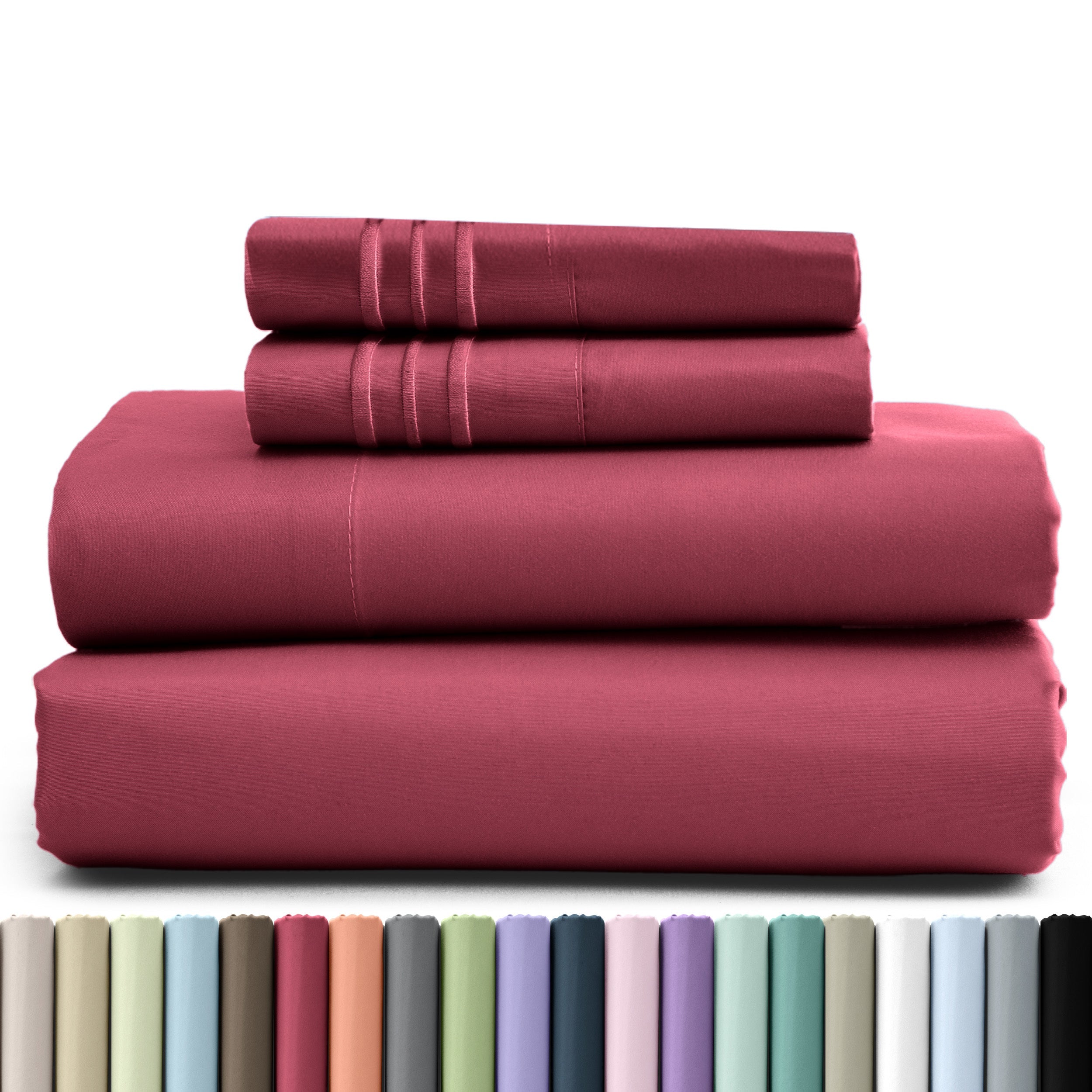Fitted Sheet Set 4 Piece Microfiber Deep Pocket Bed Sheets - Soft Brushed Bedding Set with Pillowcases, All Season Cooling Sheet Set, 16 Inch Deep Pocket, Multiple Colors & Sizes