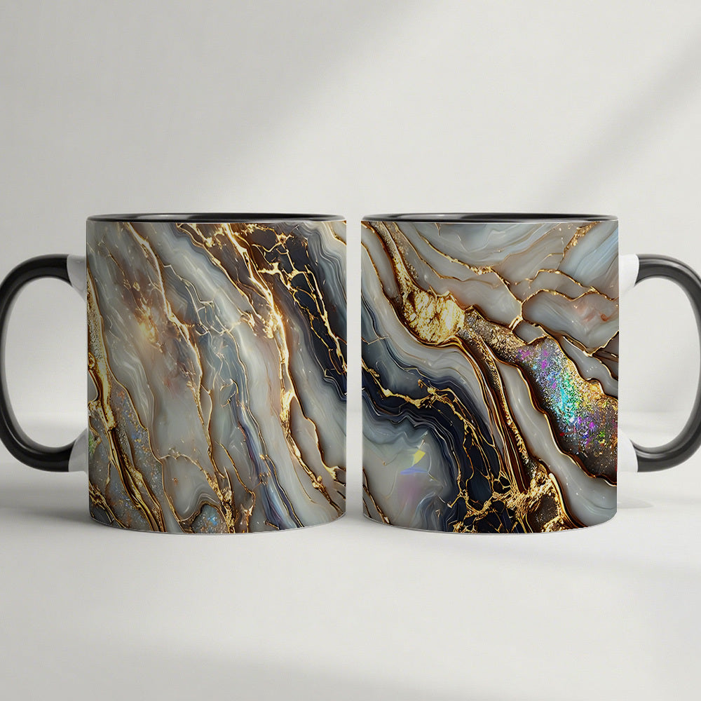 Agate Golden Vein Coffee Mug 11 Oz ¨C Luxury Marble Pattern Ceramic Cup for Home & Office ¨C Elegant Gift for Birthday, Mother's Day & Christmas ¨C Black, White & Pink