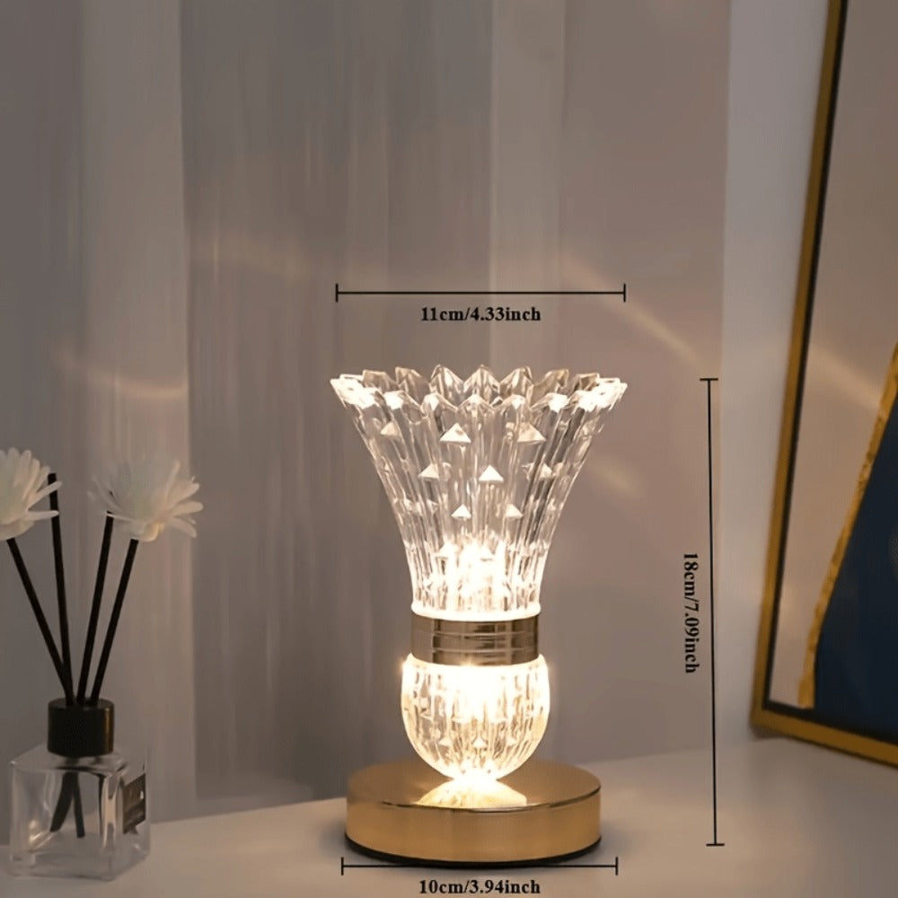 Crystal Vase Table Lamp Touch Control USB Rechargeable Adjustable Brightness Bedside Night Light