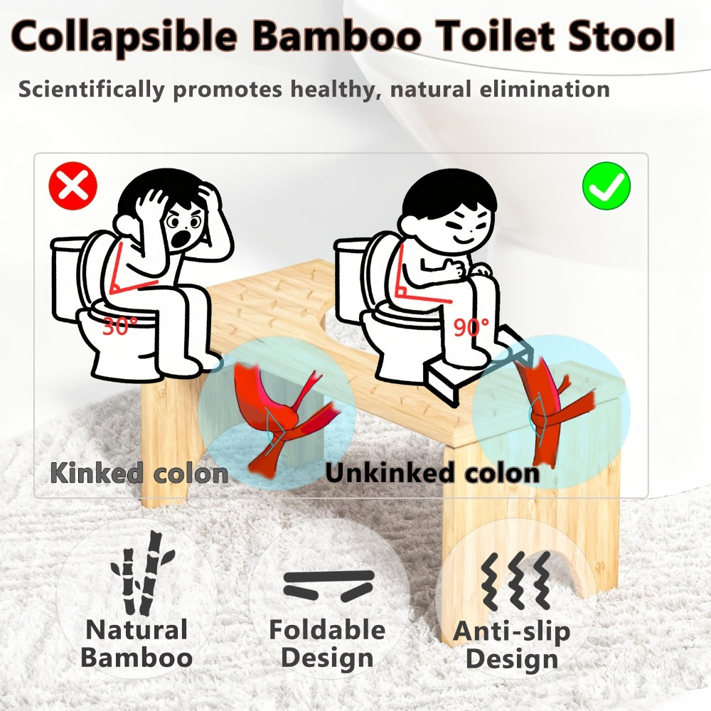 Toilet Stool Foldable Bamboo Squatting Stool ¨C Ergonomic 7-Inch Height for Natural Constipation Relief | Collapsible Non-Slip Bathroom Footstool for Space Saving, Travel & Easy Storage