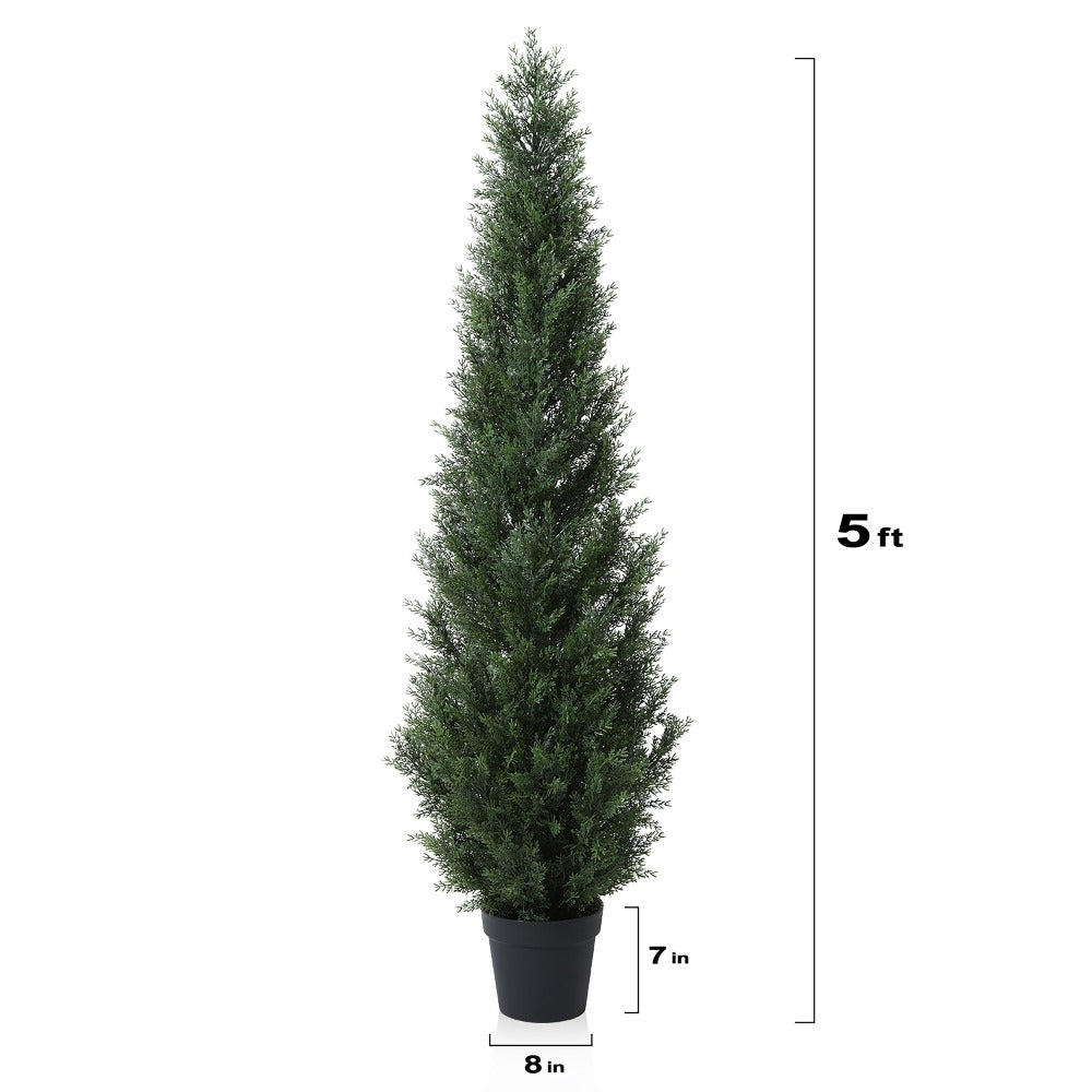 Artificial Topiary Cedar Tree Outdoor Indoor UV Resistant Fake Potted Plant Faux Pine Shrub Front Porch Patio Home Office Decor 3ft 4ft 5ft 1pc 2pcs