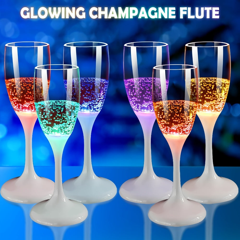 LED Light Up Champagne Flutes Set of 6 ¨C Glow in the Dark Colored Plastic Wine Glasses for Birthday Halloween Christmas Wedding Party Favors Adults