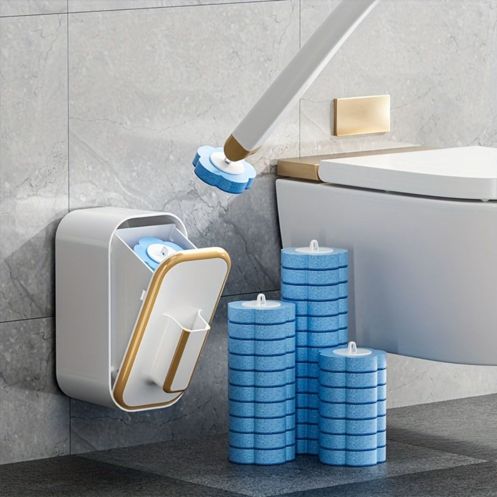 Wall-Mounted Toilet Brush Set with 8 Disposable Heads | No-Drill Easy Install, Long Handle Bathroom Cleaning Brush, Replaceable Brush Heads for Toilet Bowl, Home & Commercial Use, Plastic Medium Firmness