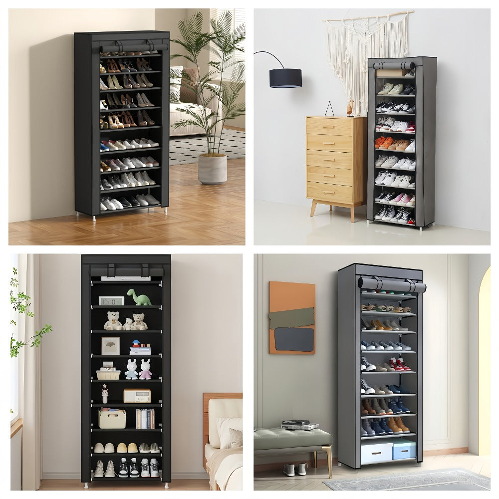 Shoe Rack with Dust Cover ¨C 6/8/10 Tier High-Capacity Space Saving Shoe Organizer, Easy Assembly, 12mm Pipe, Entryway Closet & Wardrobe Storage Rack