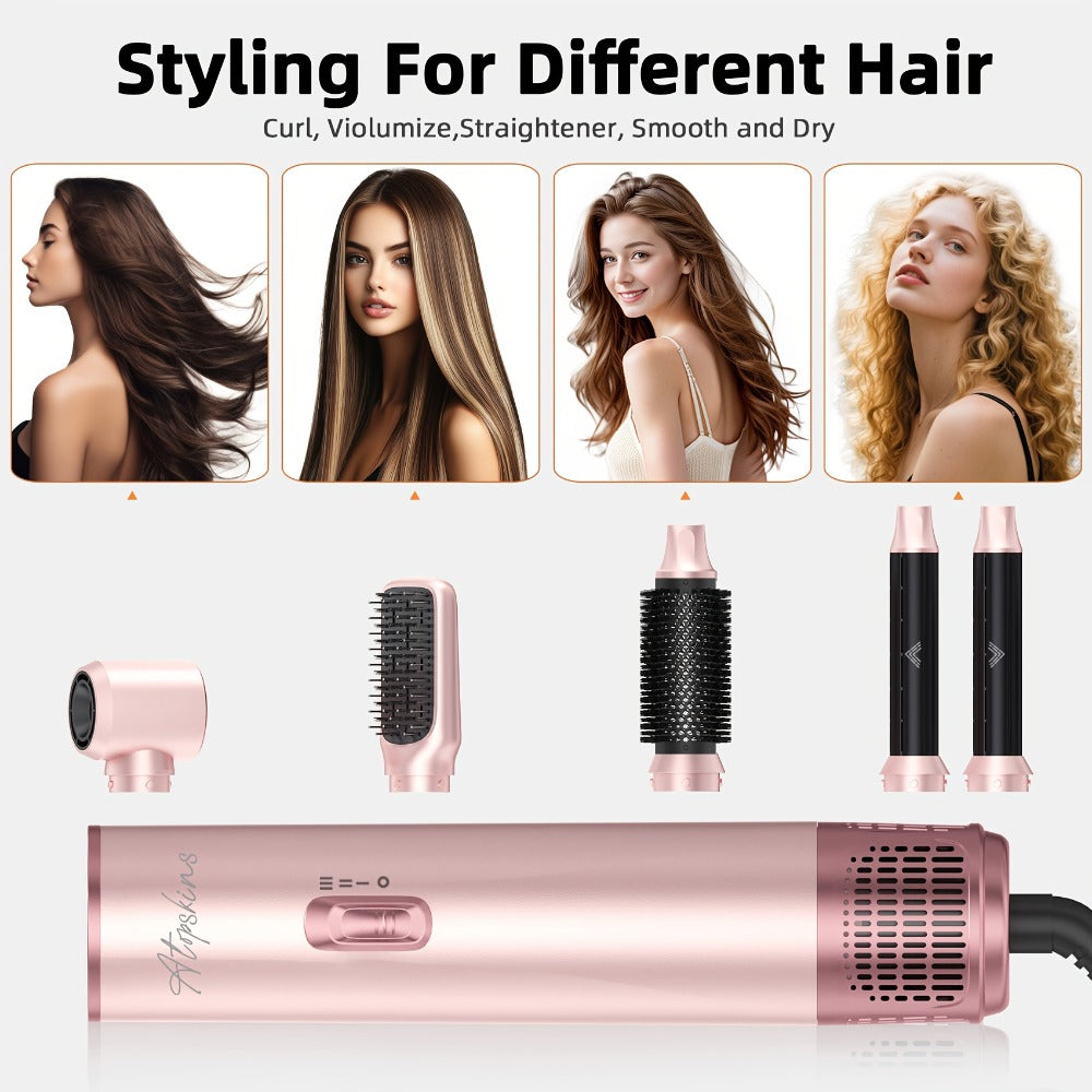 Hot Air Brush 5-in-1 Hair Dryer Brush - Ionic Blow Dryer Brush with Curling, Straightening & Volumizing, Dual Voltage Travel Hair Styler, Multifunction Hair Styling Tool for All Hair Types