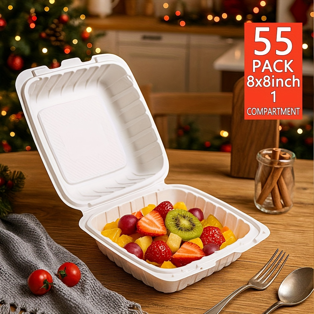Disposable Food Containers Take Out Boxes with Lids - 7¡± 8¡± 9¡± Plastic Clamshell Meal Prep Containers BPA Free 1 & 3 Compartment Heavy Duty Reusable White