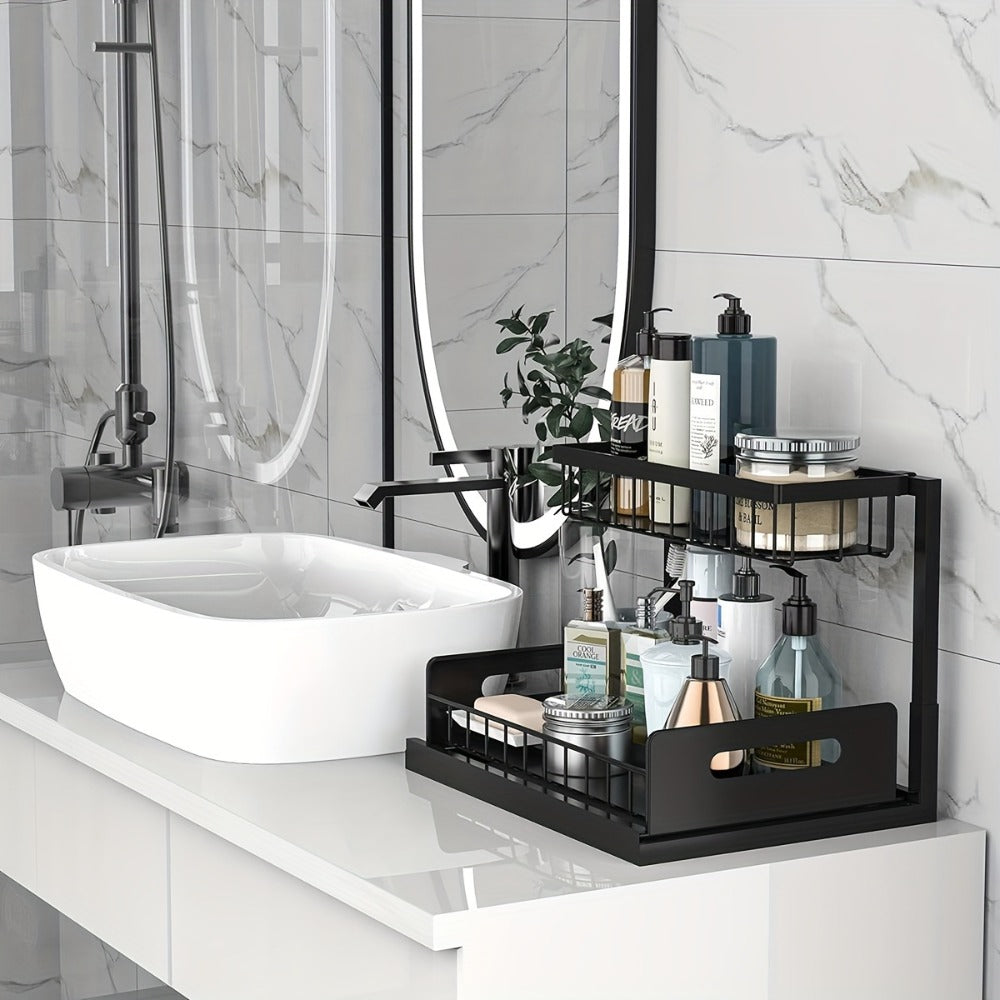 Under Sink Organizer with Sliding Pull-Out Shelf ¨C 2-Tier Metal Cabinet Storage Rack for Kitchen, Bathroom, Pantry & Closet Organization, 1-Pack or 2-Pack
