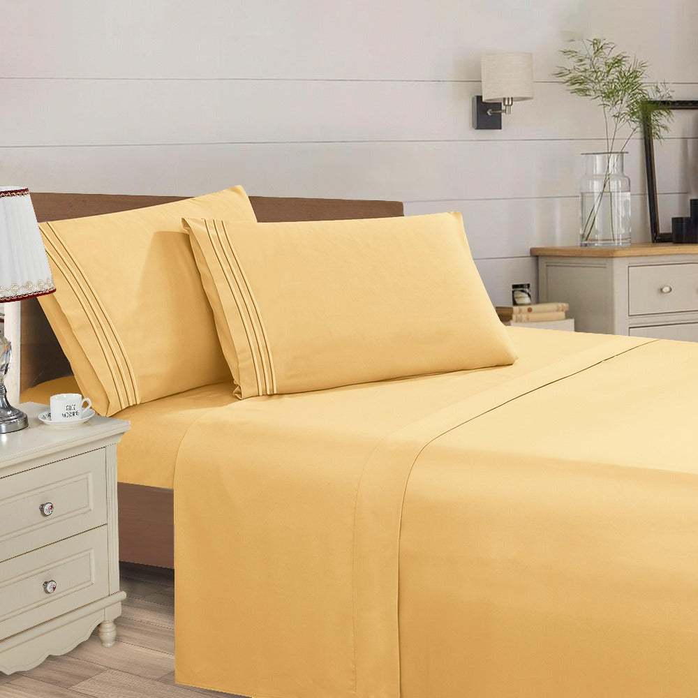 Microfiber Bed Sheet Set 4-Piece Deep Pocket Cooling Sheets Twin Full Queen King Cal King Split King ¨C Soft Wrinkle Fade Resistant Hotel Quality Bedding