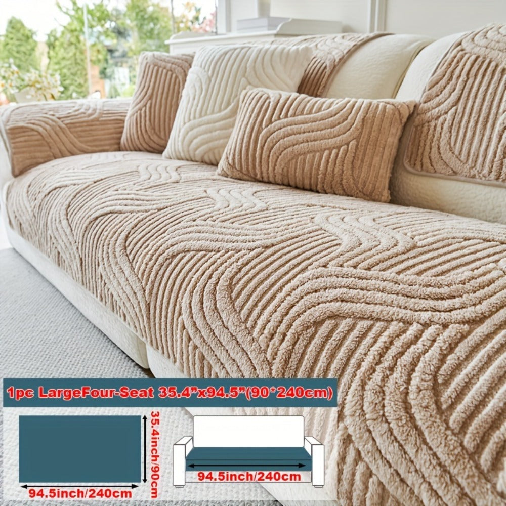 Stretch Velvet Sofa Cover Non-Slip | Plush Shu Velveteen Couch Slipcover, Modern Luxury Pet Friendly Machine Washable, 2 3 4 Seat, Armrest & Pillowcase, Living Room Bedroom Office