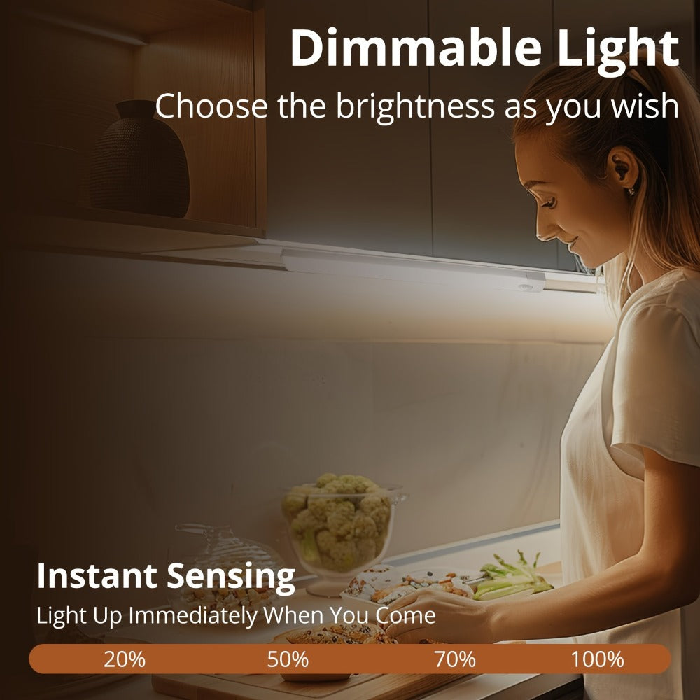 Motion Sensor Cabinet Light 3-Pack ¨C 3-Color Temperature Dimmable Under Counter Closet Light, Wireless Magnetic USB Rechargeable for Kitchen, Wardrobe, Stairs, Hallway & Vanity (11cm / 20cm / 40cm)