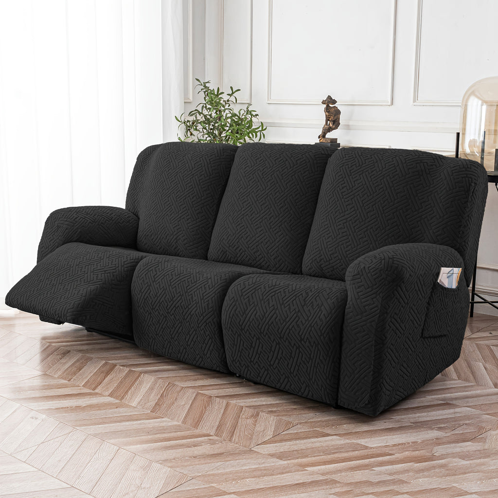 Recliner Sofa Slipcover Set 8pcs 3-Seat Jacquard Furniture Protector with Pocket Flexible Soft Slide Sleeve Cover for Sofa Couch Office Living Room Home Decor Multiple Colors