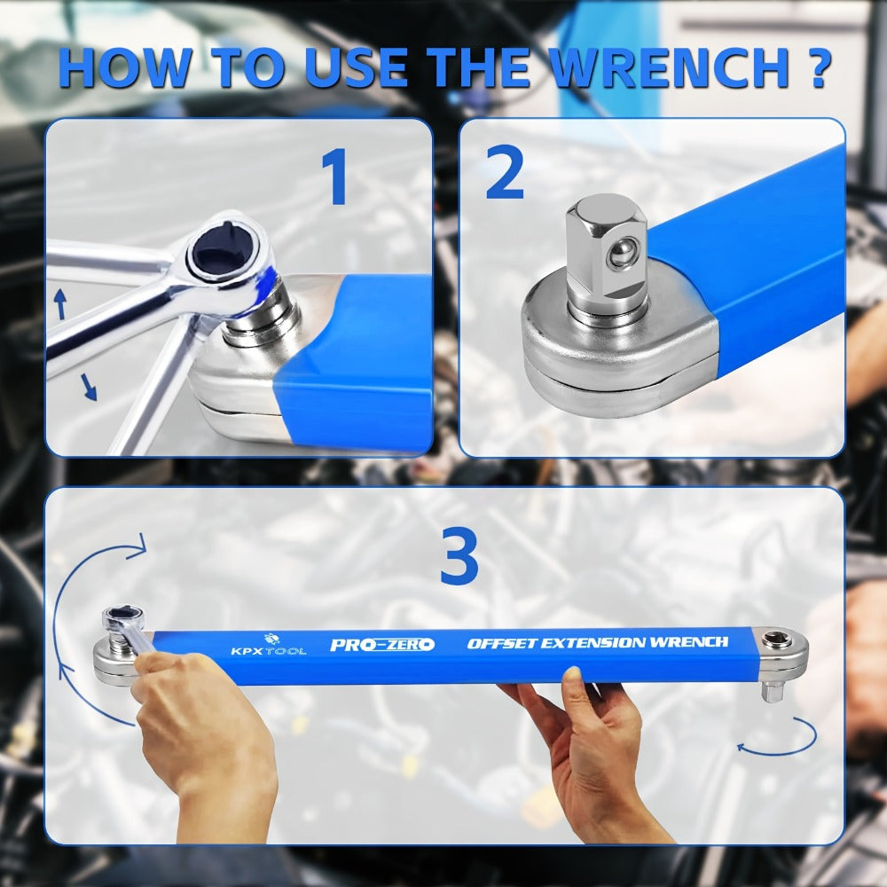 Ratchet Wrench Set 2-in-1 Multi-Function Offset Extension | 1/2¡± 1/4¡± 3/8¡± Square Head Adapters | 180¡ã Swivel High Torque Non-Slip Handle | Durable Metal Automotive Repair Hand Tool