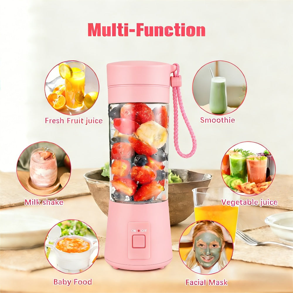 Mini Blender USB Rechargeable 380ml - 6-Blade 22000RPM High-Speed Portable Blender Cup, 304 Stainless Steel, Self-Cleaning, for Smoothies, Shakes & Protein Drinks, Home, Office & Travel, Pink Green Black