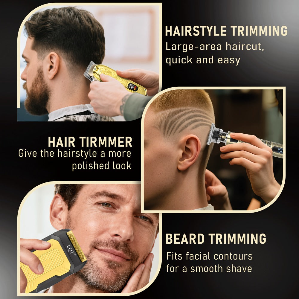 Hair Clipper Set for Men USB Rechargeable | Professional Electric Hair Trimmer with Oil Head Engraving | Retro Barber Clipper Kit 2pc 3pc | Gift Box Set for Valentine's Day, Festival & Grooming Gift