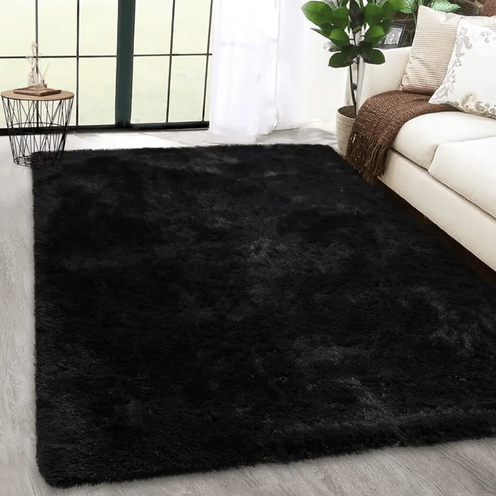 Shaggy Fluffy Area Rug for Bedroom Living Room - Soft Thick Tufted Fuzzy Carpet, Black, Multiple Sizes