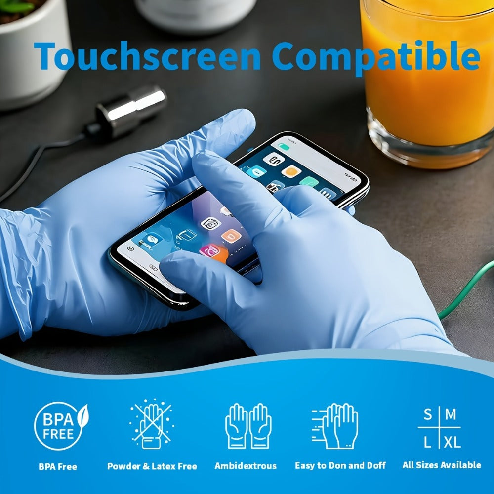 Blue Nitrile Disposable Gloves 5.5 Mil, Bulk Pack 101/201/501/1000 Count, Latex-Free Powder-Free Chemical Resistant Elastic Fit, for Household Cleaning, Tattooing, Painting, Car Washing & Maintenance