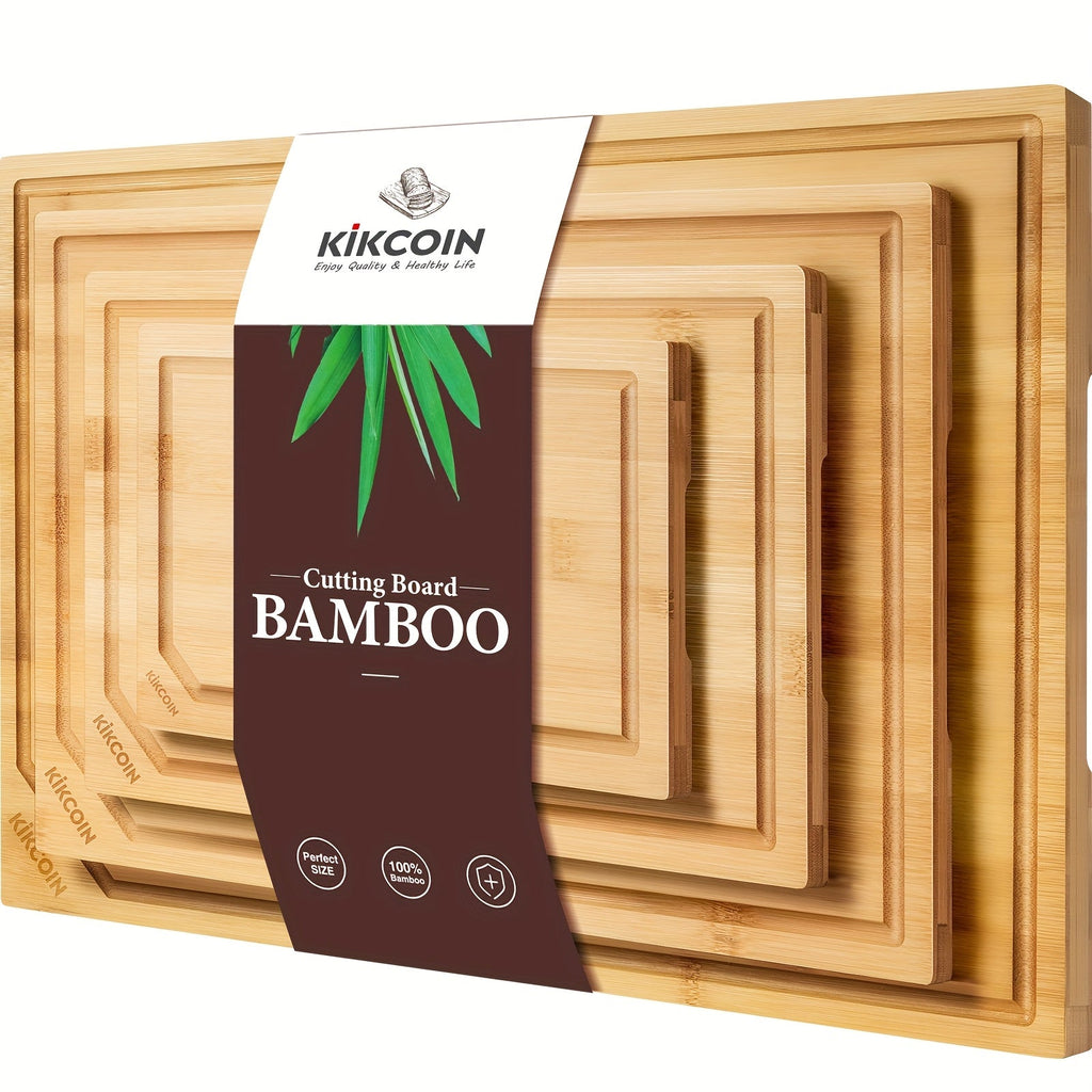 Bamboo Cutting Board Set 4-Piece Extra Large ¨C Heavy Duty Chopping Boards with Juice Grooves for Meat, Vegetables & Cheese | Essential Kitchen Tools | Mother¡¯s Day & Holiday Gift