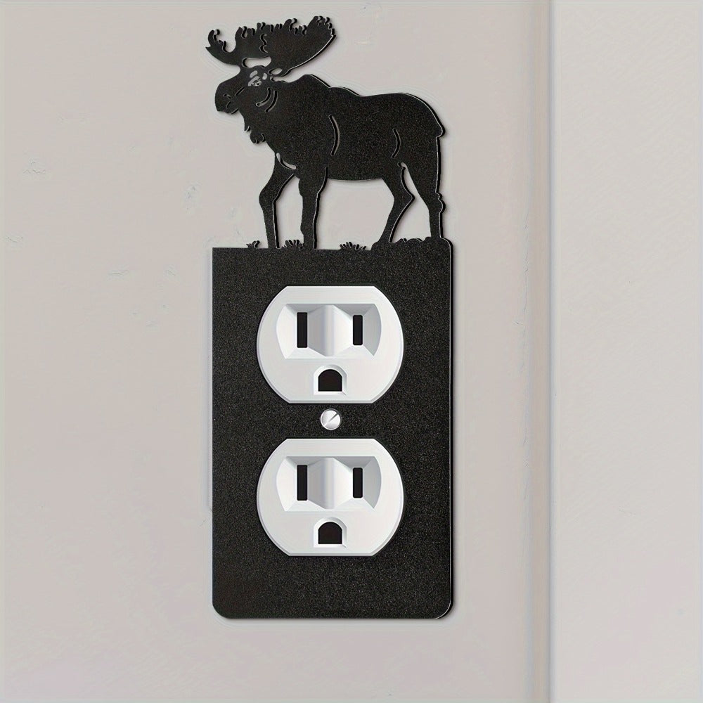 Light Switch Cover Plates 6 Pack Metal Bear Moose Trees Mountains Rustic Cabin Nature Theme Single Gang Wall Plate 2.75 x 6.69 Inch for Home Bedroom Living Room Cabin Lodge Decor