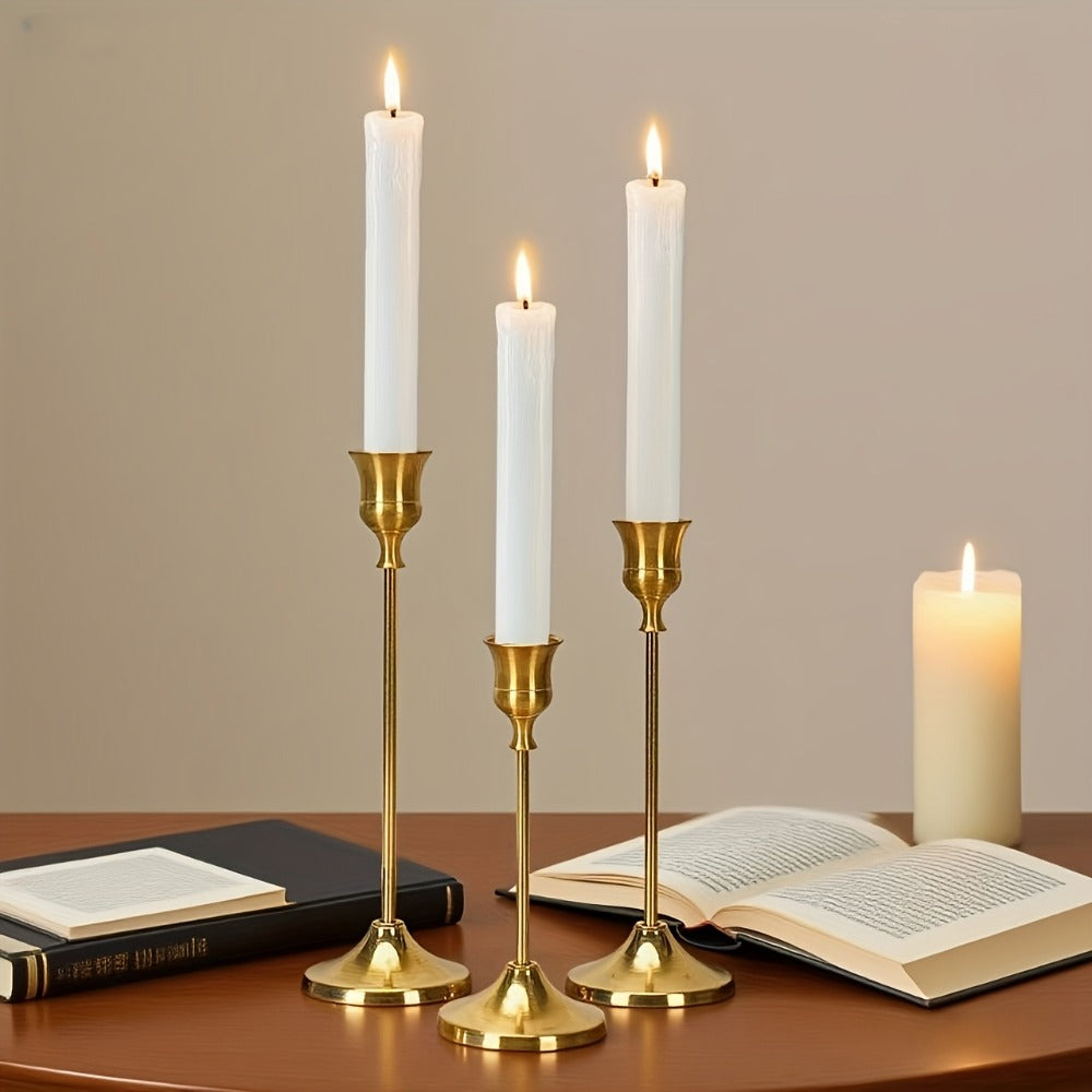 Copper Plated Candlestick Holders Bulk Set ¨C Retro Minimalist Taper Candle Holders for Wedding Birthday Christmas Dining Table Fireplace Decor