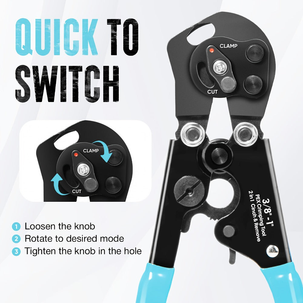 PEX Crimping Tool Kit ¨C Clamp Cinch Tool & Pipe Cutter, ASTM F2098 Certified, Fits 3/8¡± to 1¡± Stainless Steel Clamps, Includes 20pcs 1/2¡± & 10pcs 3/4¡± Clamps with Storage Bag