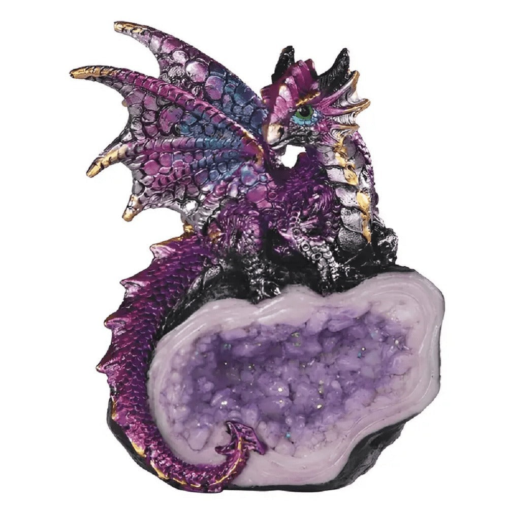 Dragon Figurine Statue Guarding Crystal Cave Polyresin Collectible Home Decor Sculpture Fantasy Dragon Gift for Birthday Housewarming Holiday Room Office Shelf Decor