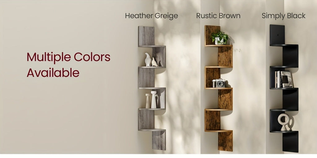 Corner Floating Shelf 5-Tier Wall Mount, Space Saving Storage Rack for Bedroom Living Room, Radial Display Organizer, Easy Install, 7.9¡±¡Á7.9¡±¡Á49.6¡±, Black White Brown Greige Beige