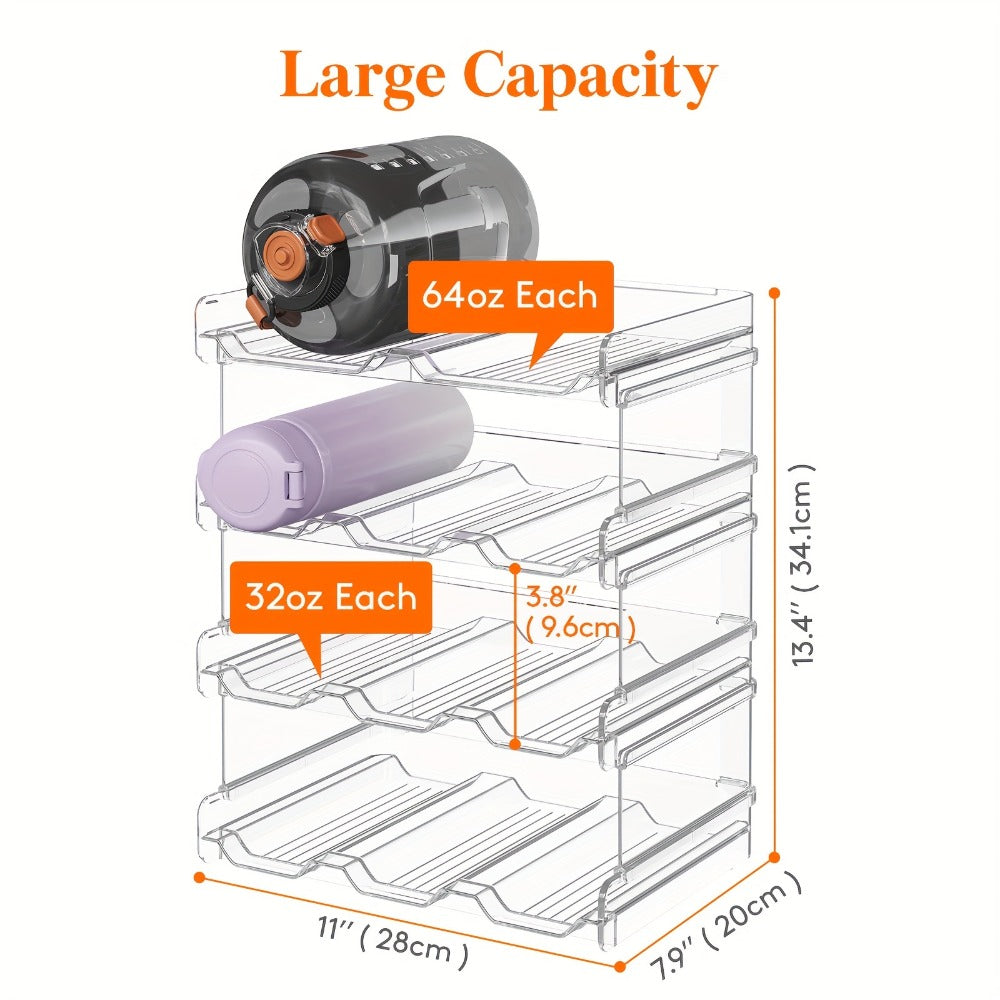 Stackable Water Bottle Organizer for Cabinet & Kitchen Pantry ¨C Tumbler Travel Mug Cup Holder, Plastic Fridge Wine Rack, Holds 5/6/8/9/11/12 Bottles