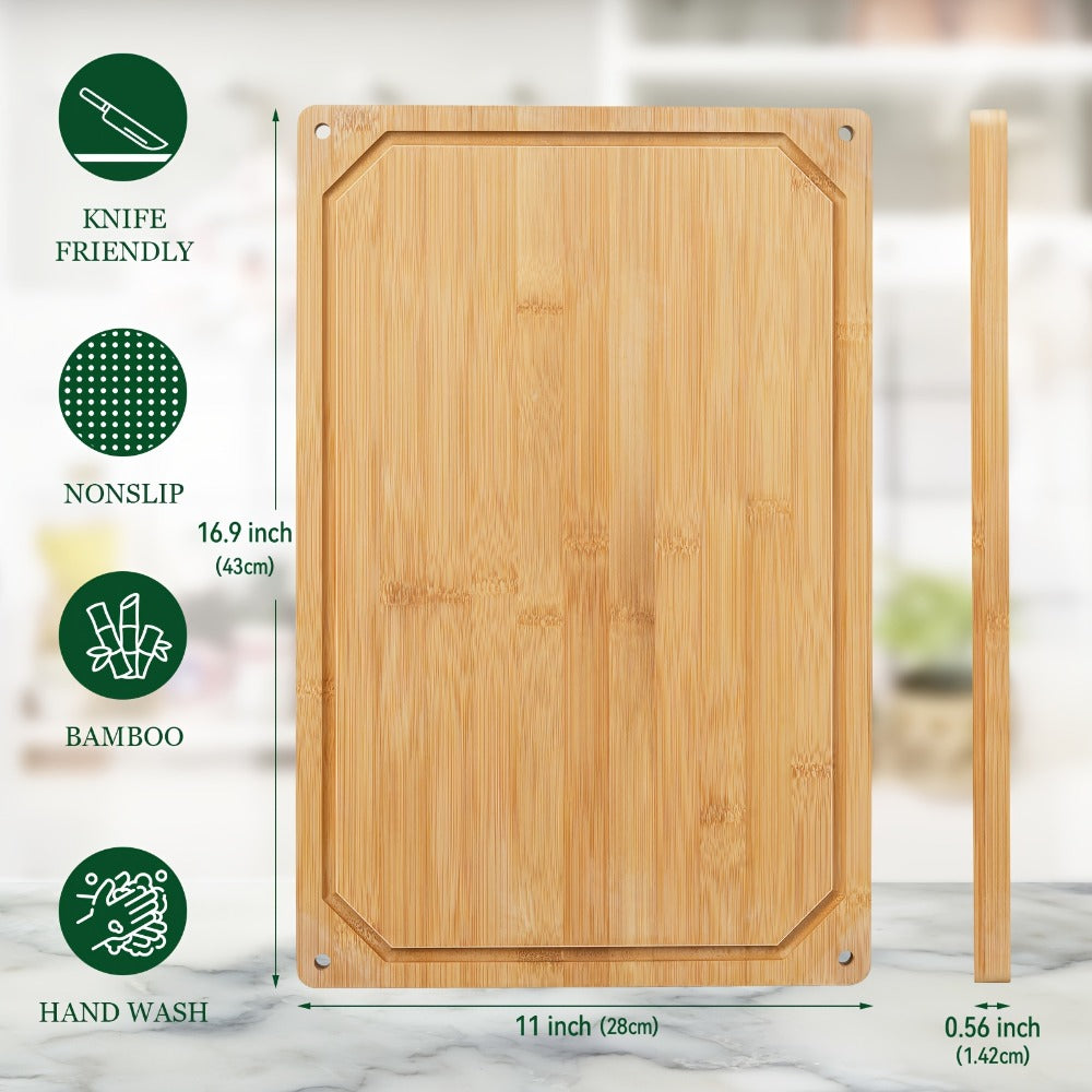 Cutting Board with Juice Groove ¨C Non-Slip Chopping Board & Cheese Platter for Meat, Cheese, Bread, Vegetables & Fruits, XL & Bamboo Options, Kitchen Gadget Gift for Home, Dorm & Holiday Gatherings
