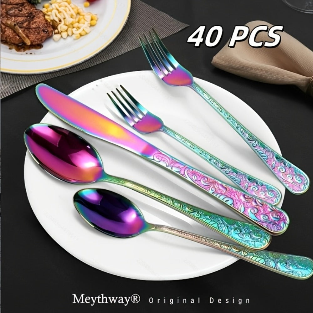 Flatware Set Stainless Steel Vintage Carved Cutlery Set Knife Fork Spoon Dishwasher Safe for Family Gatherings Holiday Parties Kitchen Decor