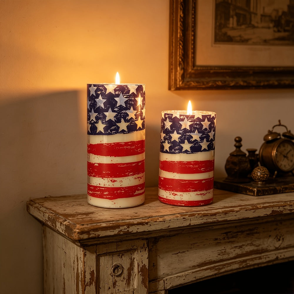 Flameless LED Candles with Remote Control, Flickering Flame Effect, Independence Day Patriotic Home Decor, Memorial Day Table Centerpiece