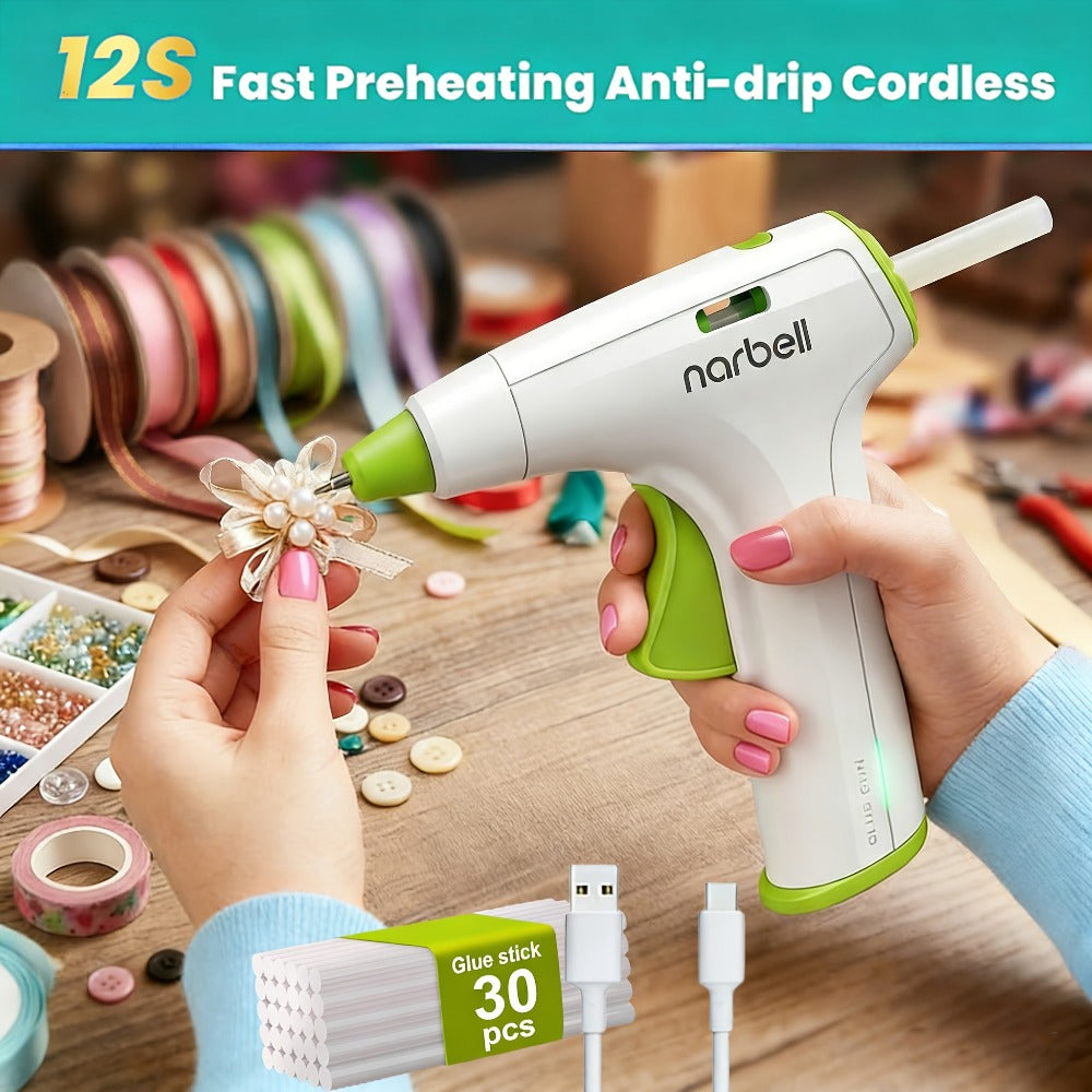 Cordless Hot Glue Gun Fast Heating USB Rechargeable 2000mAh ¨C 12-Second Heat-Up, Anti-Drip Nozzle, Auto Shut-Off, Mini Glue Sticks Included, Portable Wireless Glue Gun for DIY Crafts, Home Repair, Floral & Plush Toy Projects