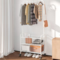Rolling Laundry Basket with Wheels and Hanging Rack, Laundry Sorter Cart with Shelf and Locking Casters, Heavy Duty Steel Frame, Multifunctional Clothes Hamper for Laundry Room Bedroom Bathroom, White Black Silver