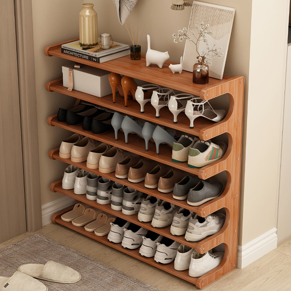 Bamboo Shoe Rack 3 5 6 Layer Widened Reinforced - Multi-Tier Shoe Storage Stand for Entryway Bedroom Living Room Garage, Space Saving Eco-Friendly Bamboo Shoe Organizer, Easy Assembly