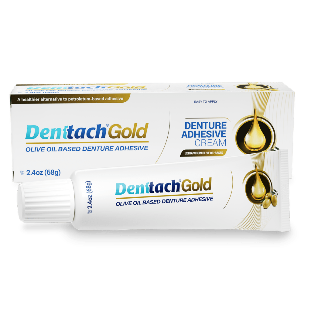Denture Adhesive Cream ¨C Olive Oil-Based All-Day Secure Hold for Full & Partial Dentures, Zinc-Free Petroleum-Free Non-Glue Cushion Soft Reliner, Tightens Loose Dentures, 2.4oz Natural Formula