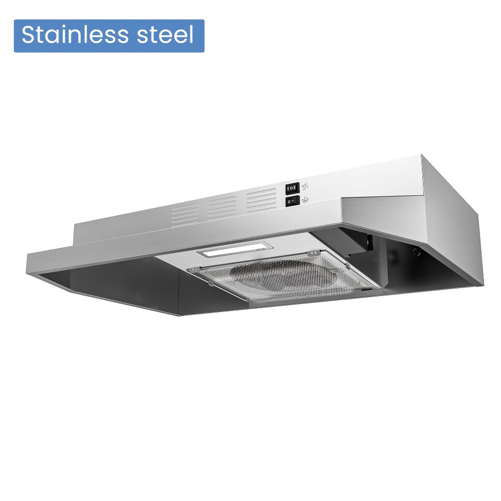 Range Hood 30 Inch Under Cabinet 350 CFM Ducted Ductless Convertible Kitchen Vent Hood with LED Light 2-Speed Exhaust Fan Stainless Steel Black White