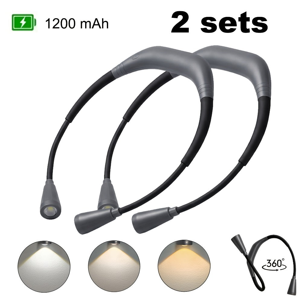 LED Neck Reading Light USB Rechargeable, 3 Color Modes Adjustable Brightness Hands-Free Book Light for Reading in Bed, Knitting, Crafts, Camping & Bedroom, Portable Wearable Neck Lamp