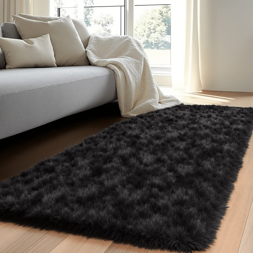 Plush Shaggy Area Rug 1.6 Inch Thick Non-Slip Machine Washable Polyester Carpet - Tie-Dye & Solid Color Fluffy Rectangle Rug for Living Room, Bedroom & Study | Silicone Grip Backing | 4 Sizes Available
