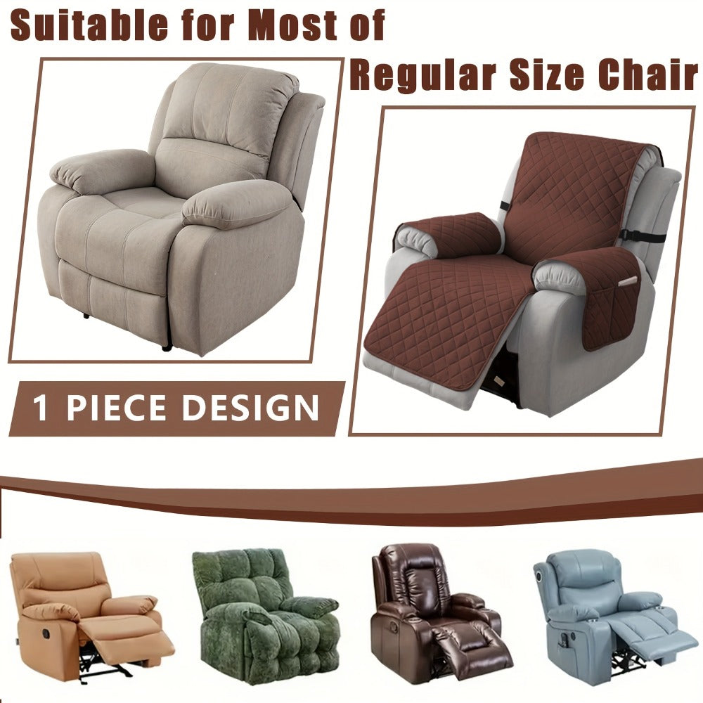 Chenille Knit Recliner Chair Cover Non-Slip Elastic Straps Drawstring Closure Pet Furniture Protector for Large Recliner 8 Colors