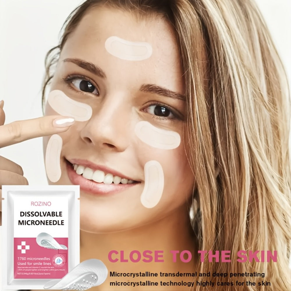 Microneedle Patches Hyaluronic Acid Niacinamide Dissolving Face Patches for Forehead Smile Lines Eye Area Deep Moisturizing Skin Smoothing Brightening Treatment 8pcs