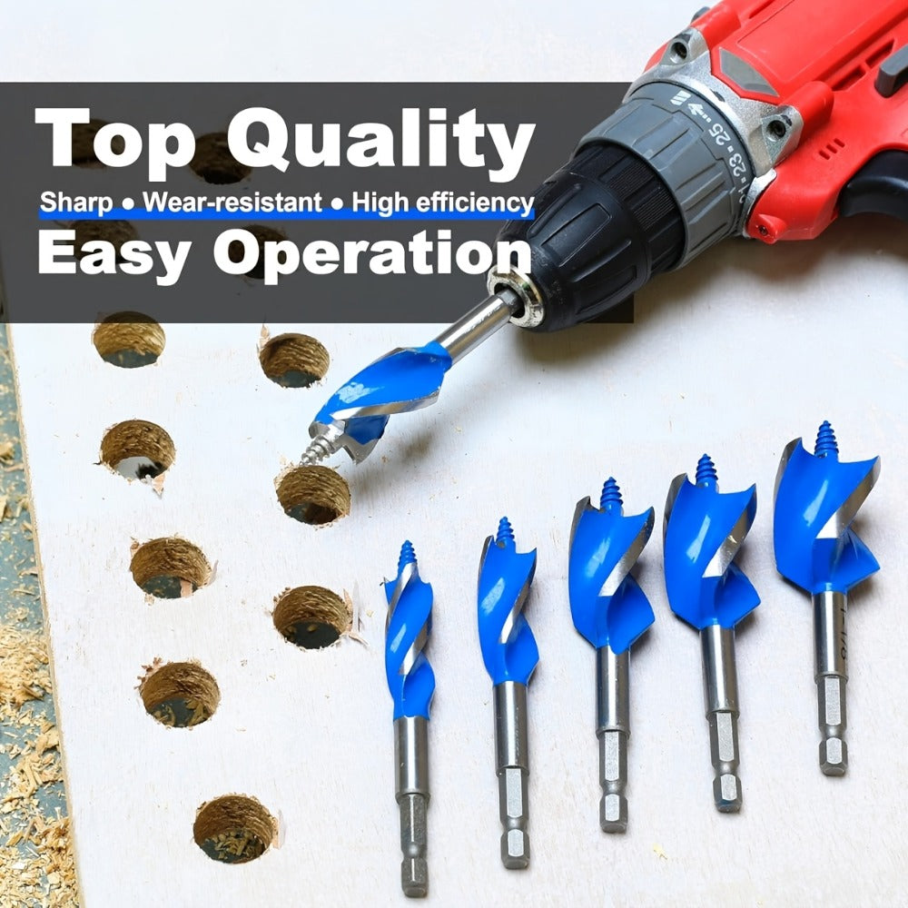 Drill Bit Set 6PCS Hex Shank Quick Change - Metal Hexagonal Handle with 4 Slots & 4 Blades, Multi-Purpose Wood & Metal Drill Bits for Door Locks Drawers Hole Drilling Woodworking DIY Projects