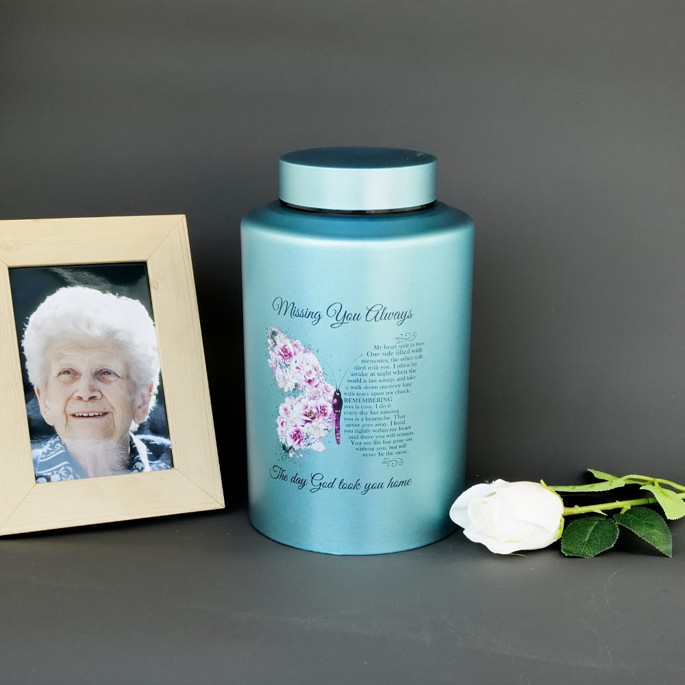 Cremation Urns for Human Ashes Large ¨C Stainless Steel Memorial Urn Holds 220 lbs, Decorative Butterfly Cardinal Fairy Design, Screw Lid & Seal Ring, Velvet Pouch Included, Adult Funeral Keepsake Urn