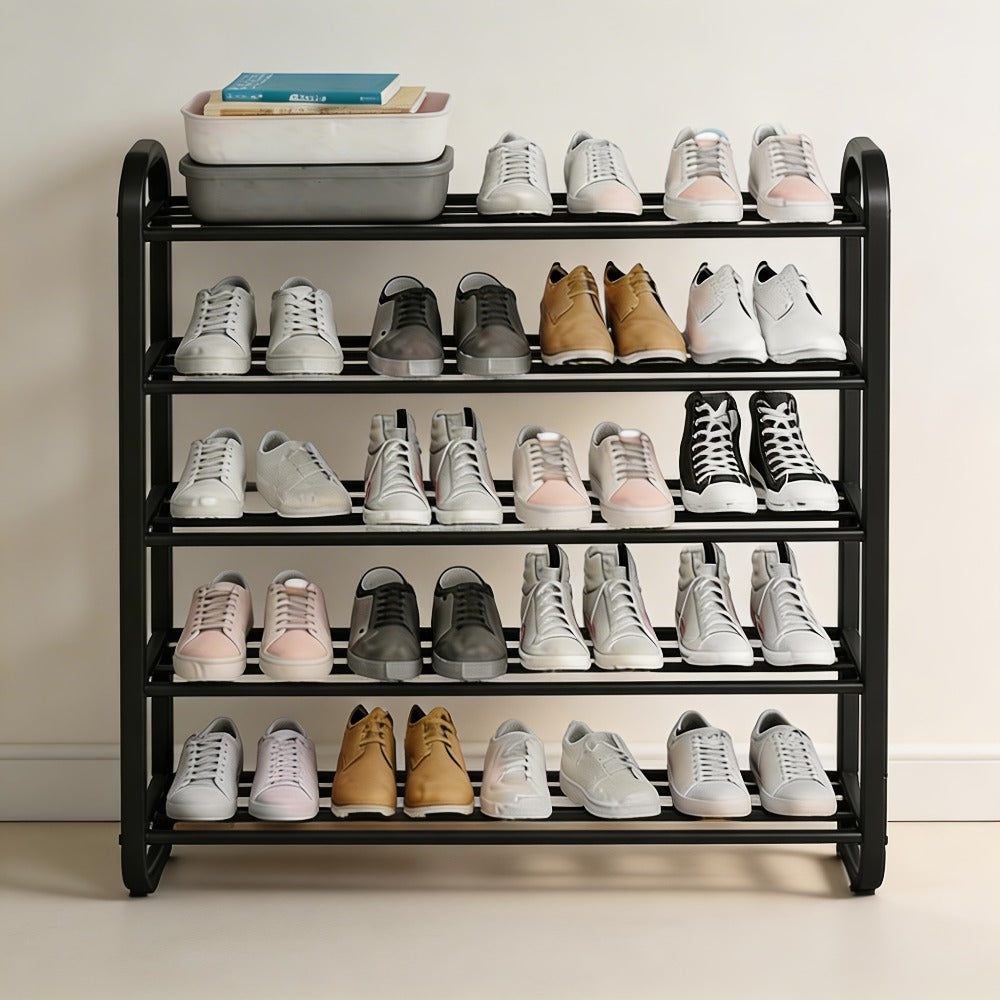 5 Layer Shoe Rack Space Saving Narrow Design | Floor to Ceiling Shoe Storage Organizer | Durable Entryway Closet Living Room Door Shoe Shelf in White