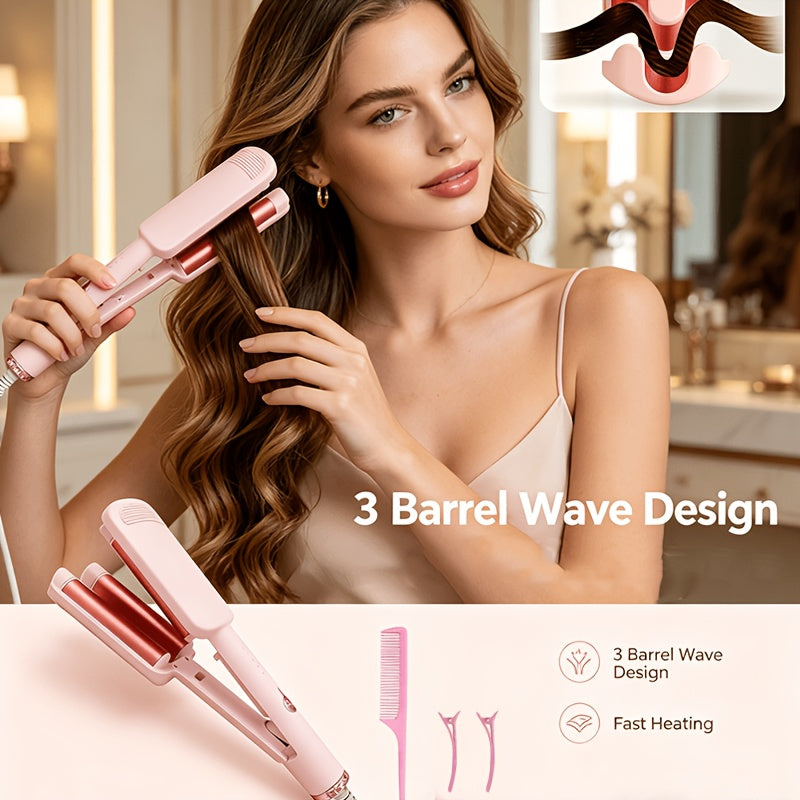 Hair Curling Iron 1.25 Inch - Beach Wave Curling Wand with Dual Voltage, Deep Wave Barrel, Anti-Frizz Ceramic Coating, Easy Home Use, Travel-Ready Styling Tool for All Hair Types