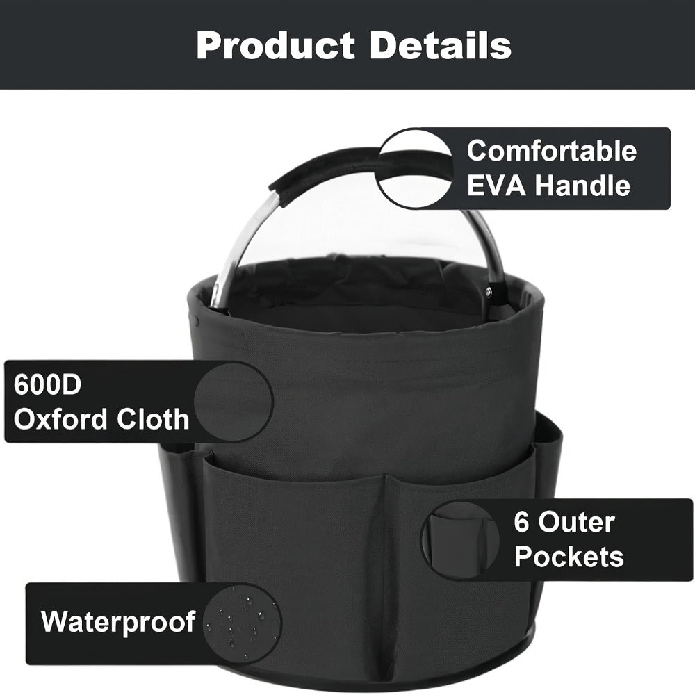 Foldable Cleaning Caddy Organizer 17L with Handle ¨C Portable Collapsible Bucket Bag with 6 Pockets for Cleaning Supplies, Toiletries & Garden Tools, Multi-Purpose Home Travel Basket