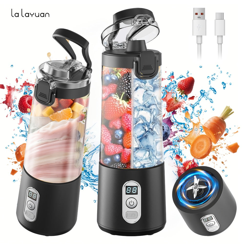 Portable Smoothie Blender USB-C Fast Charge 6-Blade Stainless Steel ¨C Digital Timer Battery Display High-Speed Ice Crush No-Spill Lid | Protein Shake Gym Travel Blender in Black Pink White