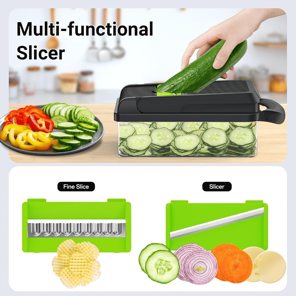 Vegetable Chopper 18-in-1 Multifunctional Food Chopper & Mandoline Slicer with Container ¨C Onion Dicer, Adjustable Cutter for Kitchen Meal Prep, Gray